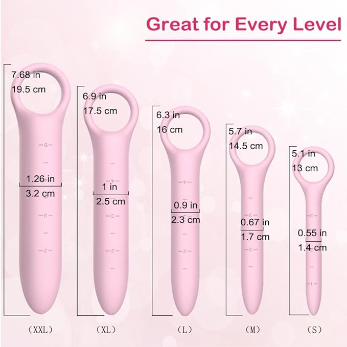 Silicone Dilators for Pelvic Floor for Women with Fine Scales, 5-Pack Pink with Storage Bag, Pelvic Wand Massager, Pelvic Floor Muscle Trainer, Pelvic Floor Strengthening Device