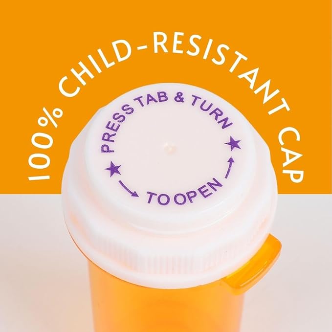 Five Star Supplies Thumb Tab Plastic Pill Bottles - Reversible Cap Easy Open & Child Resistant - Pill Container Prescription Vial - Easy Open/Push N Turn (Blue, 13 DRAM 215 ct.)