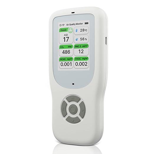 Air Quality Monitor Indoor 9 in 1, Portable Air Quality Tester for PM1.0, PM2.5, PM10, CO2, TVOC, HCHO, AQI, Temperature and Humidity with Alert for Home Office School