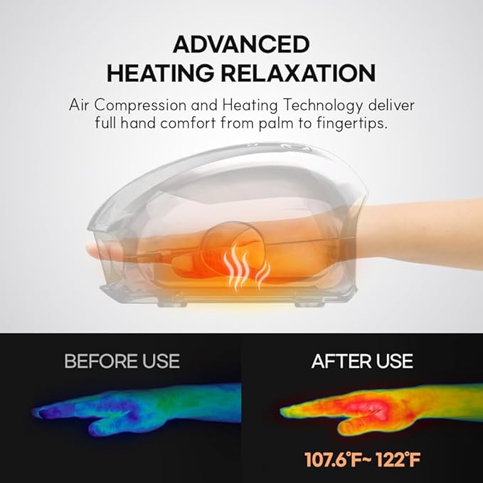 HuBDIC HubiCare Portable Hand Massager with Individual Finger Massage, Cordless Heat & Compression for Finger Numbness & Arthritis Relief, Compact Travel & Gift Design for Love Ones