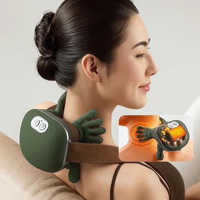 ZoserX - Bionic Heated Massager, Portable Shiatsu Neck and Back Massager, Electric Deep Tissue 4D Kneading Massage, Simulated Human Hand Design for Pain Relief and Muscle Relax (Green)