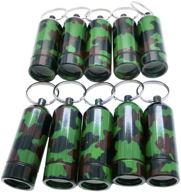 Artkingdome Set of 10 Metal Pill Box Cartridge Aluminum Alloy Cans Earplugs Outdoor Medicine Organizer Small First Aid Holder Pill Container Bottle Camouflage Keychain