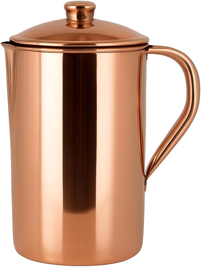 Pure Copper Pitcher for Ayurvedic Health Benefits 1.5 liter Handcrafted Copper Water Jug with Matching Lid | for Ayurveda Health Benefits (50.7 US Fluid Ounce)