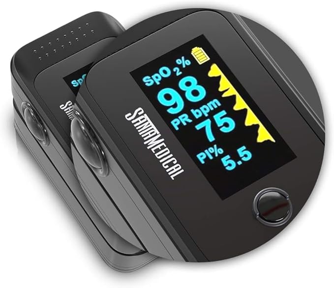 Santamedical Dual Color OLED Pulse Oximeter Fingertip, Blood Oxygen Saturation Monitor (SpO2) with Case, Batteries and Lanyard