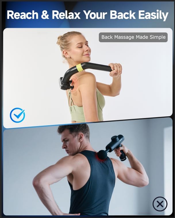 Dual Head Massage Gun Deep Tissue 3-in-1 Back Massager with Detachable Extension Handle for Hard-to-Reach Areas, Gym & Home Use for Men and Women,FSA-HSA Eligible
