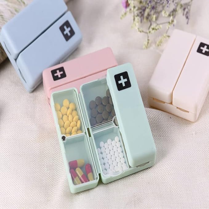 Daily Pill Organizer, 7 Compartments Portable Pill Case Travel Pill Organizer, Folding Design Pill Box (Blue)