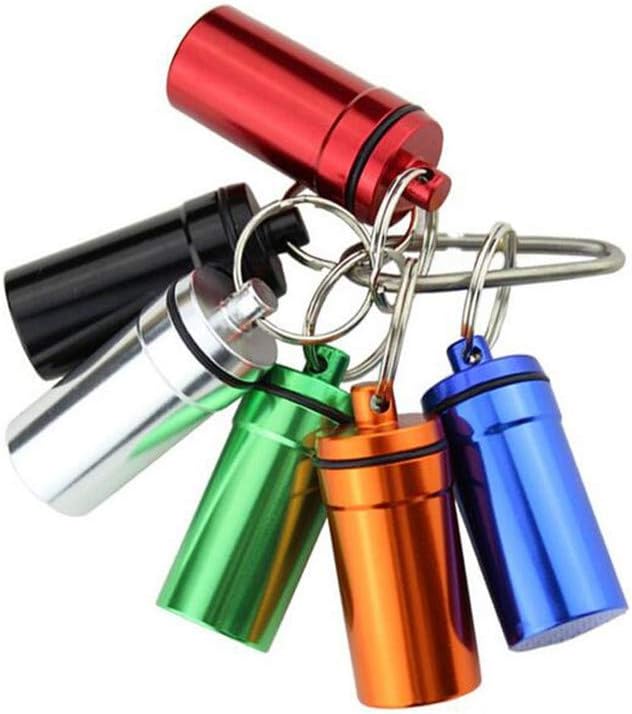 Ulalaza Waterproof Aluminum Pill Holder with Keychain Outdoor Medicine Bottle Seal First Aid Drug Holder