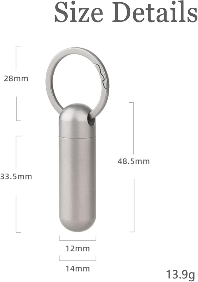 Pill Case Keychain Titanium, Portable Single Pill Holder, Small Airtight Pill Container Waterproof, EDC Pill Fob Outdoor Pill Box, BPA Free Travel Medicine Carrier for Purse Pocket Wallet