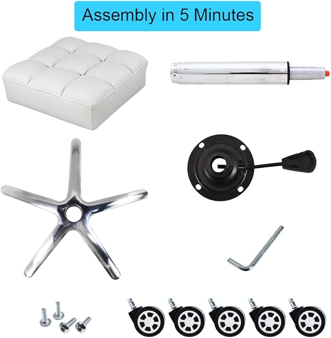 Rolling Stools Square Seat Thick PU Leather 360° Swivel Stool with Wheels Hydraulic Lift Height Adjustable Stool Chair for Home Kitchen Drafting Lab Office Salon Massage Stool（White）