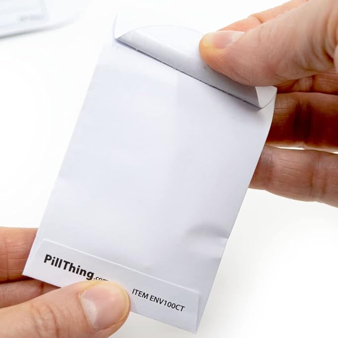 Printed Pill Envelope with Peel and Seal Pressure Closure - 3.5" x 2.5", Easy to Fill, Holds Variety of Pill Sizes (200)