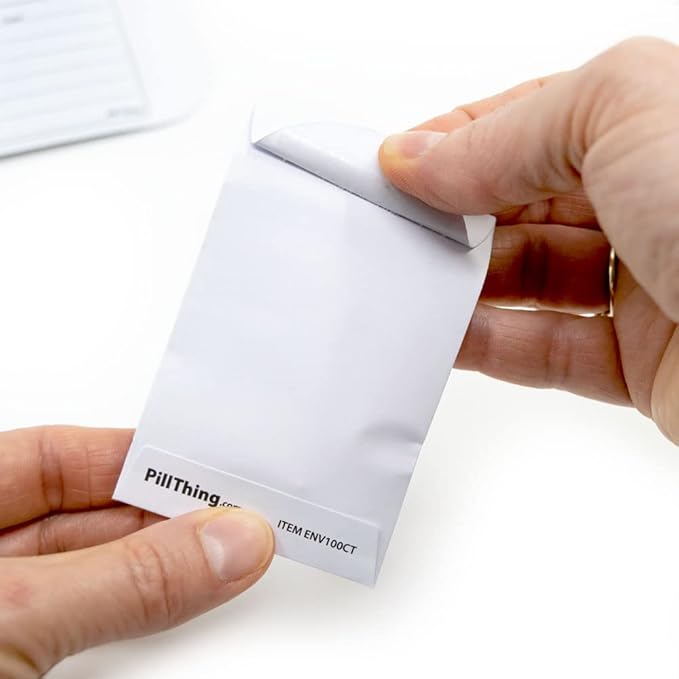 Printed Pill Envelope with Peel and Seal Pressure Closure - 3.5" x 2.5", Easy to Fill, Holds Variety of Pill Sizes (100)