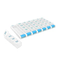 EZY DOSE Weekly (7 Day) 4 Times a Day Push Button Pill Organizer and Vitamin Planner, Removable Daily Pillboxes, Blue, Clear Lids, Large, BPA Free