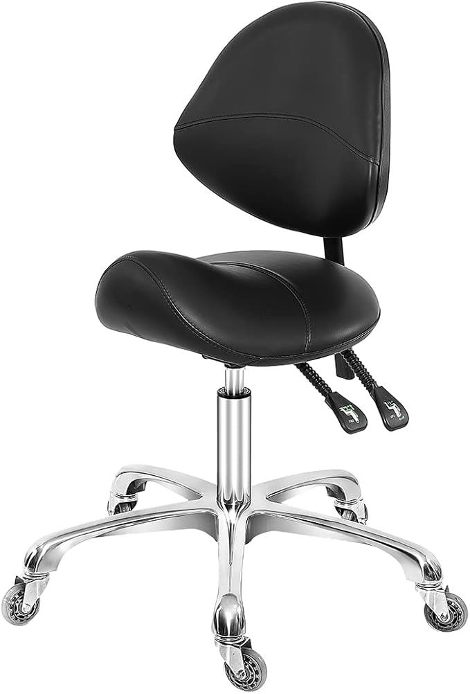 Antlu Saddle Stool Dental Hygienist Chair with Back Support, Rolling Esthetician Saddle Stool for Lash Salon Tattoo Shop Spa Dentist Clinic (with Backrest, Black)