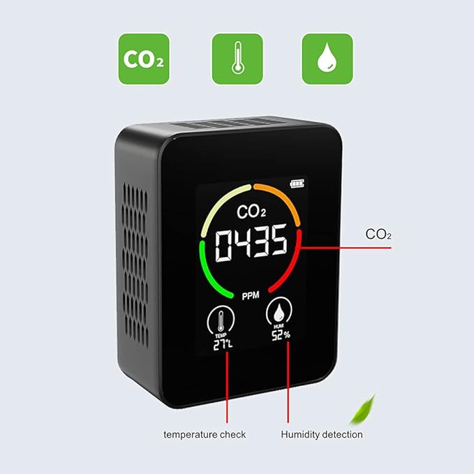 Shkalacar Co2 Detector Air Quality Monitor CO2 Temperature Humidity Sensor Digital Indoor Air Pollution Tester Monitor LCD Display with Backlit