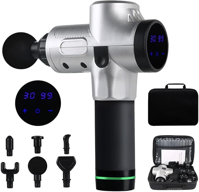 Handheld Portable Body Massager Gun Gifts Powerful and Quiet Massage Gun Deep Tissue Percussion Massager Gun for Athletes Electric Back Massagers (Silver)