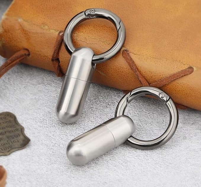 Titanium Keychain Pill Holder Mini Daily Pill Box Pendant Container Waterproof Metal Case Bottle Portable Organizer (Ti 2 with Ring)