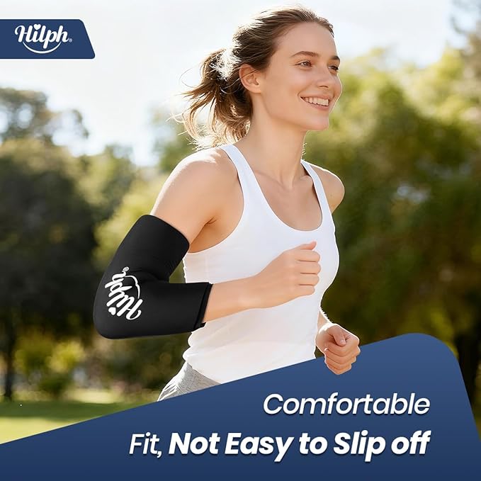 Hilph Elbow Ice Sleeve Arm Ice Packs for Injuries Reusable, Flexible Gel Cold Compression Sleeve for Tennis Elbow, Golfers, Tendinitis Pain Relief, Small, Black