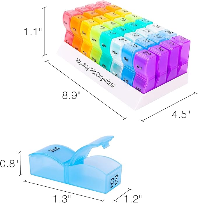 Monthly Pill Organizer For 30 Day, 2 Times a Day, One Month Pill Case AM PM, Travel 4 Week Pill Box, 31 Day Pill Medicine Container Vitamins Holder for Fish Oil, Medications and Supplements