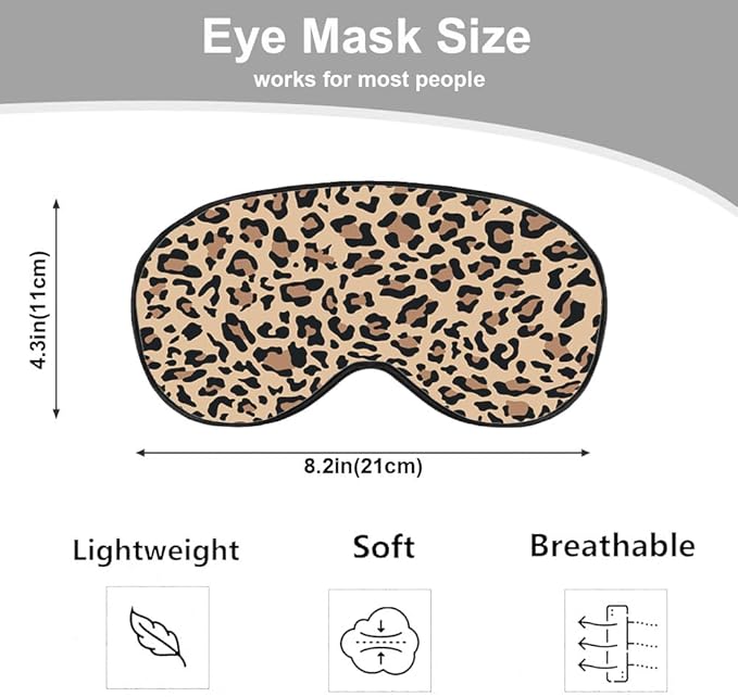 Leopard Print Sleep Mask Eye Mask Animal Skin Brown Sleep Mask Light Blocking Adjustable Smooth Soft Eye Masks for Women Deep Rest Travel