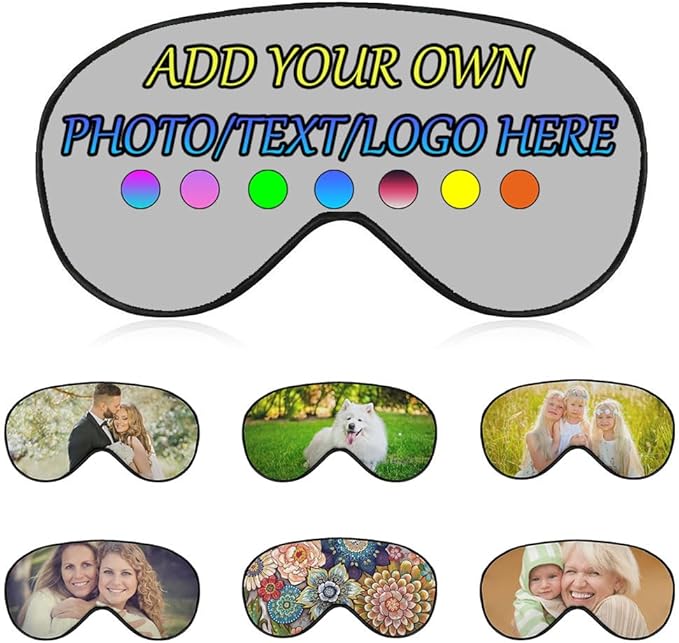 Personalized Eye Mask, Custom Eyeshade Blindfold Add Your Design Image Text Customized Eye Cover with Adjustable Strap for Sleeping Travel Work Naps Blocks Light, Light Gray