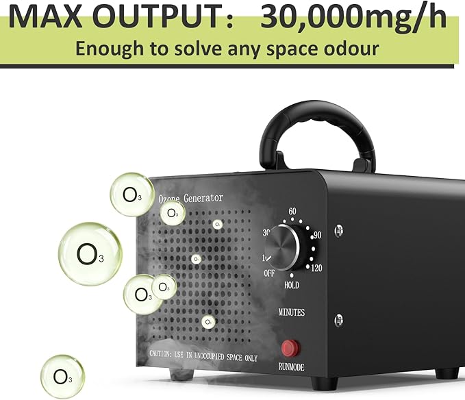 0zone Generator 30000mg - O3 Air Purifier for Home & Car, Ozone Machine Odor Removal for Smoke & Pet (Black)