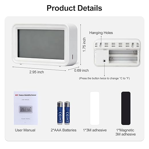 eMylo Smart WiFi Thermometer Hygrometer 2 Pack, Indoor Wireless Temperature Humidity Sensor with Electronic Display, App Notification, Free Data Storage Export, Digital Remote Monitor for Home Room
