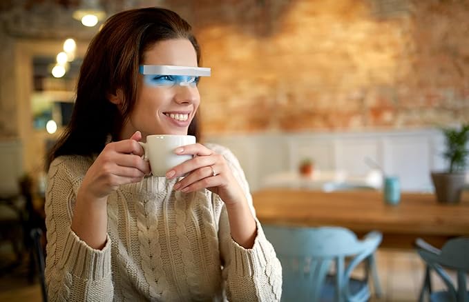 Light Therapy Glasses, Blue-White UV-Free Light Therapy, Portable Daylight, Wearable Sunlight, Boost Energy, Relief for Sleep Problems, Jet Lag, Equivalent to 10000 Lux