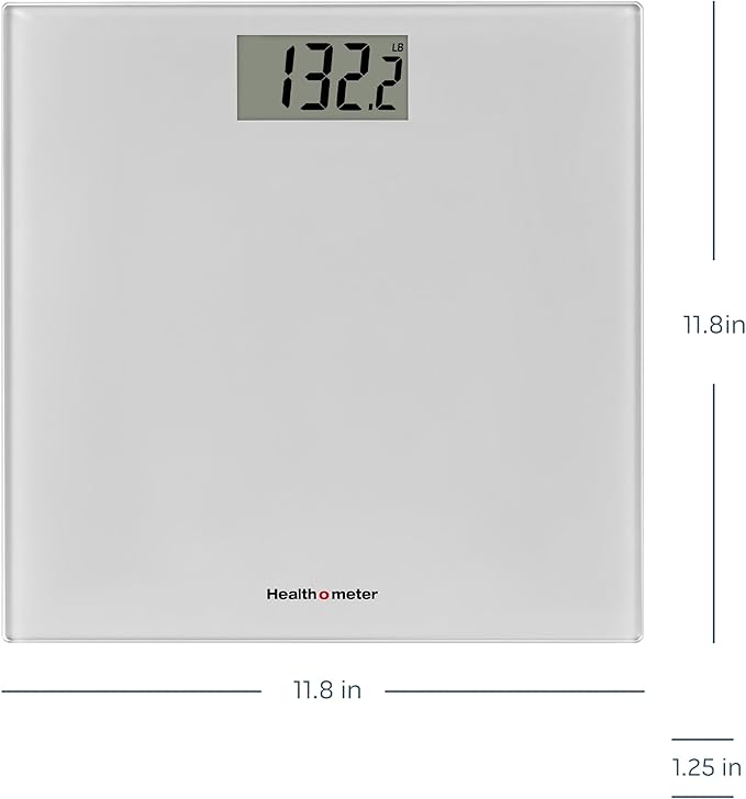 Health o meter Compact Digital Glass Bathroom Scale – 450 lb Capacity, 4 Load Cells, 3.2" LCD Display, Tempered Glass Platform, Auto Shut-Off, Low Battery Indicator, Non-Skid Feet, 5-Year Warranty