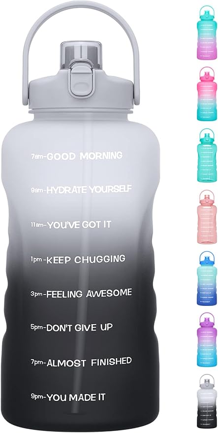 HydroPal 1 Gallon Water Bottles with Straw, 128 oz Water Bottle BPA Free Innovative 2-IN-1 Lid Gym Bottle with Times to Drink Motivational, Large for Sports Fitness Camping Water Jug （13.8X5.5 inch）