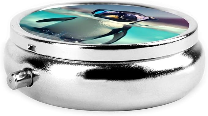 Cute Penguin Glasses Pill Box 3 Compartment Pill Case, Portable Medicine Pill Organizer for Pocket Purse Pill Box Decorative Metal Medicine Vitamin Organizer