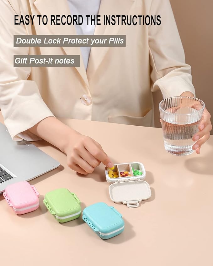 4 PC Pill Case 3 Removable Compartments Pill Box BPA-Free,Day Pill Organizer/3 Times a Day/AM-PM Travel Pill Organizer for Pocket or Purse Storage Vitamin, Fish Oil or Medicine