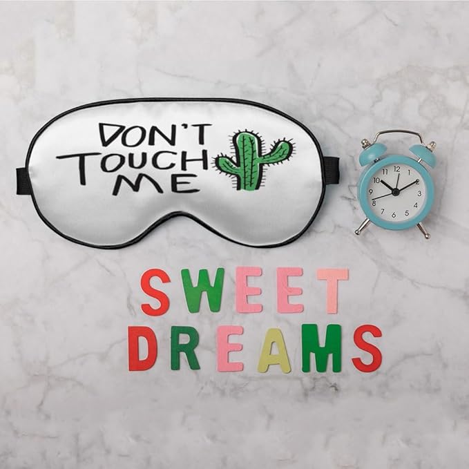 Don't Touch Me Silk Sleep Mask Cactus Green Plants Soft Eye Shade Cover for Men Women Boy Girl Airplane Travel with Adjustable Buckle