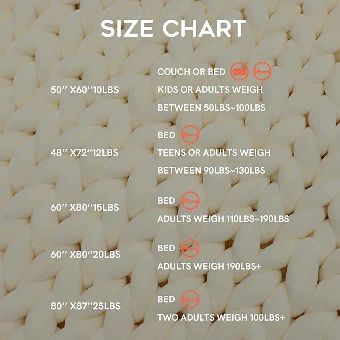 YnM Velvet Weighted Blanket, Handmade Chunky Knitted Design, Soft and Cozy, Temperature Regulating and Breathable, Machine Washable Throw for Sleep or Home Decor (Cream, 50x60 Inch, 10lbs)