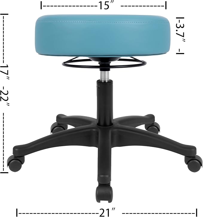 TAKE UR SEAT® All-Purpose Stools with Adjustable Seat and Easy Clean Performance Fabrics for Cleanroom Lab Medical Office Classroom Shop Garage Spa Massage Tattoo (15" Blue)