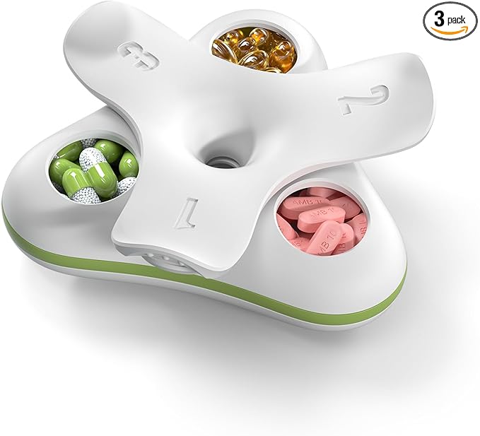 Daily Pill Box Organizer 3 Times a Day, Travel Small Pill Case, 3 Compartments Compact Pill Container, Portable Pill Holder for Vitamin, Medicine, Supplement, Fish Oil, White