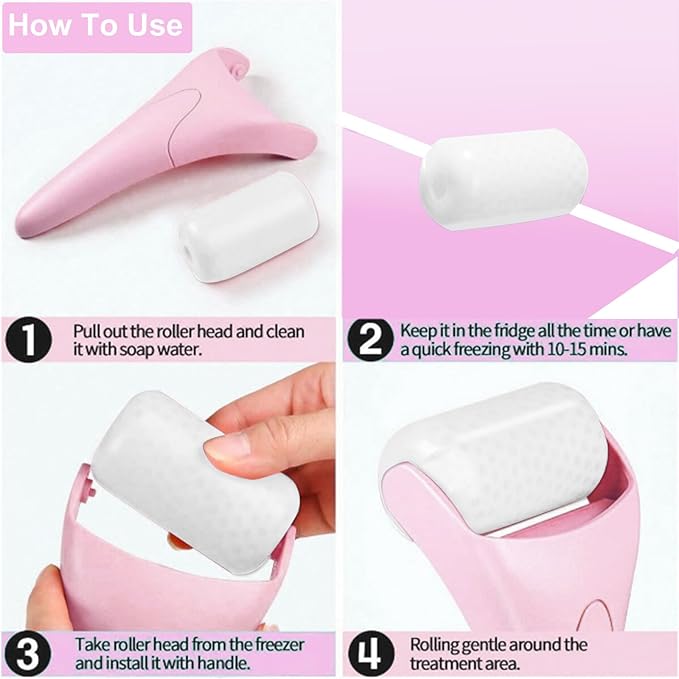 Ice Roller for Face, Face Roller-Cold Massage Stick for Cooling and Calming Puffiness Wrinkles Fine Lines - Skin Care Tools- Self Care Gifts for Women Men (Light Pink)