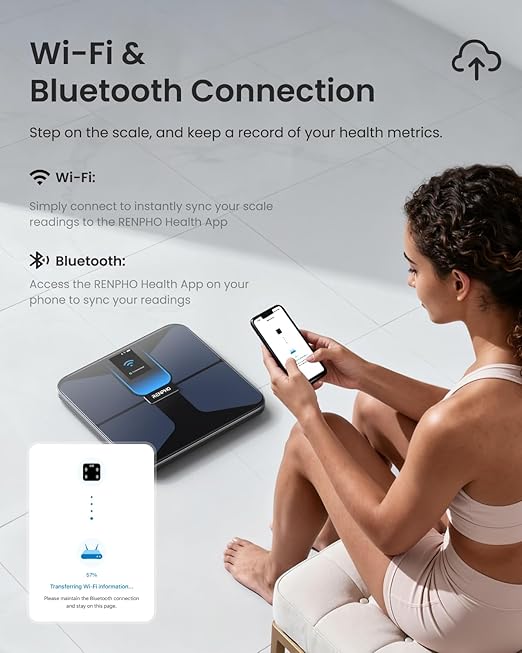 RENPHO Scale with BMI, Body Fat, Muscle Mass, Smart Scale for Body Weight, Wi-Fi & Bluetooth Body Composition Scale, Rechargeable, Elis Evo
