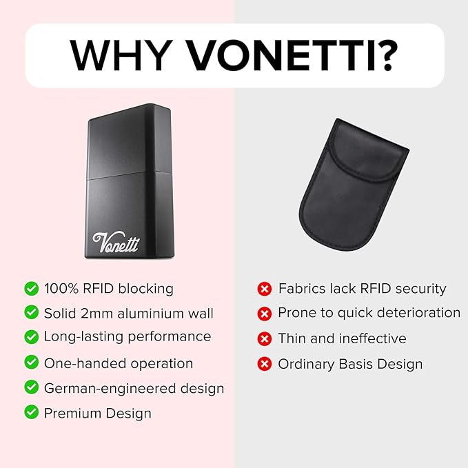 VONETTI Originale Faraday Box for Car Keys- Anti-Theft Car Key Signal Blocking Pouch, RFID Keyless Entry Key Fob Protector & Blocker Blocking Cages- Car Accessories Gift for Men and Women