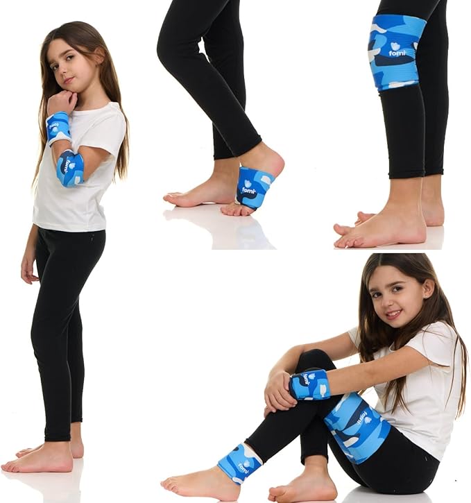 FOMI Premium Kids Hot Cold Solid Gel Boo Boos Ice Packs | 3 Pack | Children’s Fun Flexible Compression Sleeves | 360 Degree Cooling Child Wraps for Knee, Wrist, Elbow, Shin, Ankle, Foot Pain Relief
