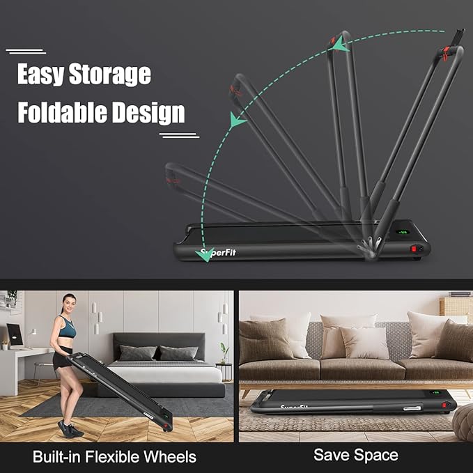 GYMAX Walking Pad, Foldable Under Desk Treadmill with LED Monitor, Remote Control, Smart App Control, Folding Portable Desk Treadmill for Office Standing Desk, Home Office Treadmill