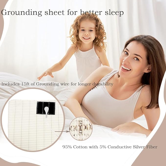 Grounding Sheet, Grounding Mat for Bed with Grounding Cord, Reduce Painful, Inflammation, Improves Sleep, 5% Silver Fiber with 95% Cotton, (60x80IN,White)