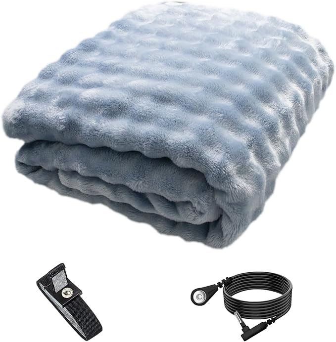 Grounding Blanket Grounding Sheets Queen, Grounding Throw for Improved Sleep, Relieving Pain,Conductive Grounded Mat for Bed with Grounding Wire (Blue, Adult)
