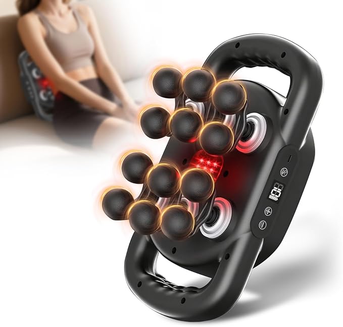 12-Head Massage Gun Deep Tissue, Electric Massager Tool with 9 Levels & 9 Modes, Cordless Back/Neck/Foot/Arm/Body/Leg/Shoulder Massager for Pain Relief, Gifts for Men/Women/Mom/Dad (Black+Black)
