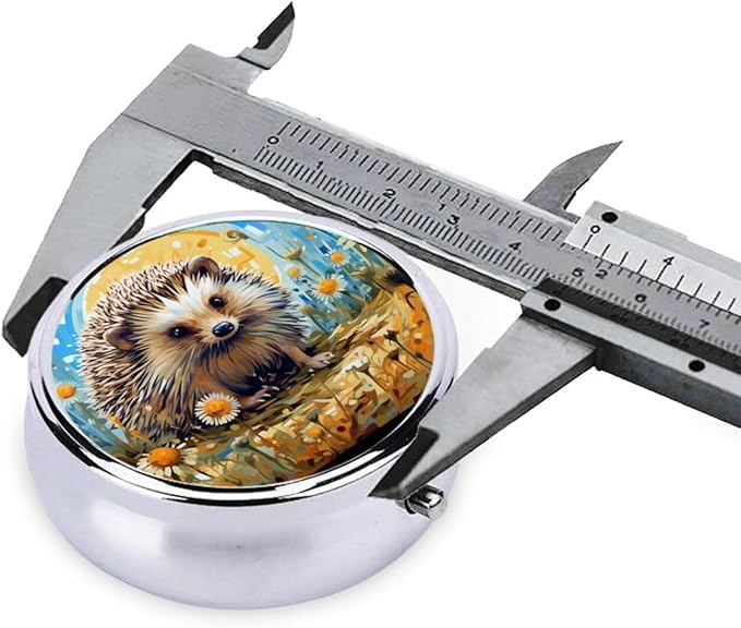 Cute Daisy Hedgehog Pill Box 3 Compartment Pill Case, Portable Medicine Pill Organizer for Pocket Purse Pill Box Decorative Metal Medicine Vitamin Organizer