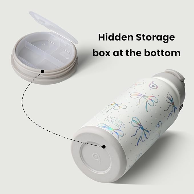 BOTTLE BOTTLE 32oz Insulated Water Bottle Stainless Steel Sport Water Bottle with Straw Dual-use Lid Design for Gym with Pill Box