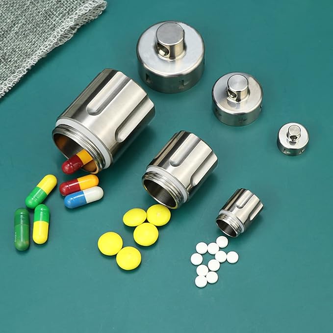 Titanium Pill Container Micro, Outdoor EDC Pill Bottle, Waterproof Pill Container Keychain Necklace Survival Pill Capsule, Mini Pill Holder for Travel Daily Pocket & Purse