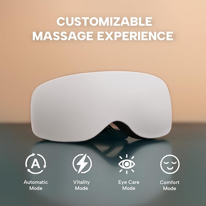 Eye Massager with Heat & Cooling | 12 Precision Massage Nodes | Bluetooth Music | 4 Massage Modes | 2400mAh Battery | Relaxation for Eye Strain, Dry Eyes, Stress & Headaches
