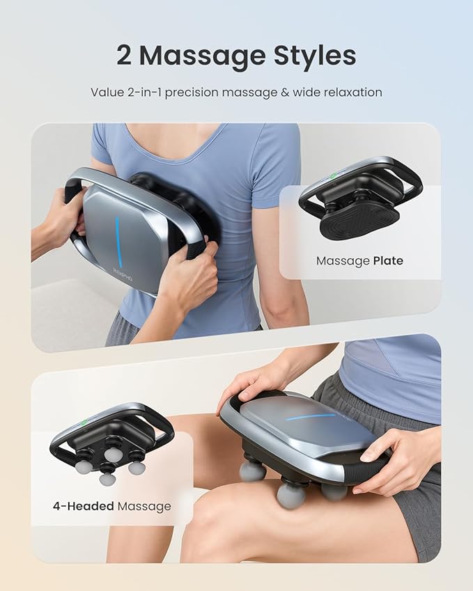 RENPHO Massage Gun Deep Tissue, Handheld Neck Massager with Replaceable 4-Head and Plate, Muscle Percussion Massage Tool for Neck, Back, Back Massager for Women Men, Quad, HSA Approved