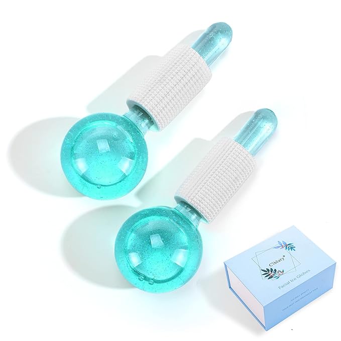 Ice Globes for Facials- Freezer Free Face Rollers with Essence for Daily Beauty Routines, Skin Massagers Globes Durable Quartz Glass for Reduce Puffiness Skin Cooling (Update Green)
