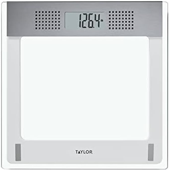 Taylor Precision Products Digital Bathroom Talking Scale, 5 Languages, Scales Body Weight, White Scale Clear Glass Stainless Steel Accents, 440 LB Capacity, Clear Stainless Steel Accents (5294756)